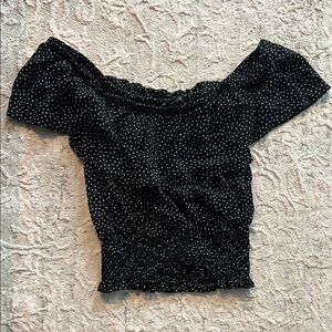 Black and White Smocked Puff Sleeve Blouse